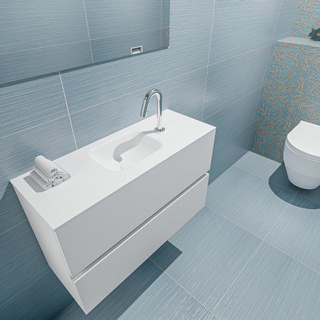 MONDIAZ ADA Toiletmeubel - 80x30x50cm - 1 kraangat - 2 lades - talc mat - wasbak midden - Solid surface - Wit