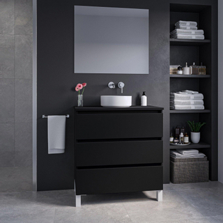 Adema Chaci PLUS Ensemble de meuble - 79.5x86x45.9cmcm - vasque à poser sur plan - robinets encastrables Inox - 3 tiroirs - Noir mat