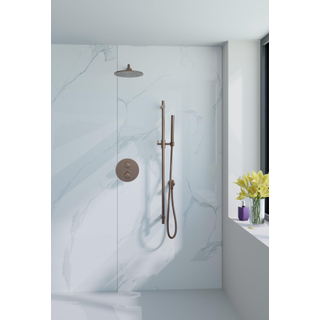 Fortifura Calvi Ensemble de douche à encastrer - rond - thermostatique - bras mural - glissière - douche principale de 25 cm - douchette à main - flexible lisse - Cuivre brossé PVD (Cuivre)