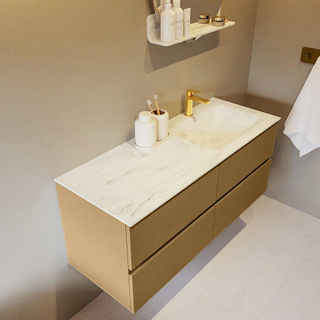 Mondiaz VICA-DLUX ensemble de meuble de salle de bain - 120cm - meuble sous-vasque oro - 4 tiroirs - lavabo encastré cloud droite - 1 trou de robinet - version haute de 60cm - opalo