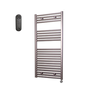 Sanicare HVS Elektrische Radiator - 111.8x45cm - 596W - met afstandsbediening - thermostaat - chroom - rechtsonder - inox look (zilver)