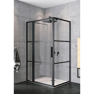 Riho Grid Cabine de douche XL rectangulaire 110x80cm 1 porte pivotante profilé noir mat et verre clair