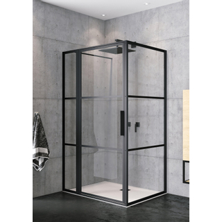 Riho Grid Cabine de douche XL rectangulaire 120x100cm 1 porte pivotante profilé noir mat et verre clair