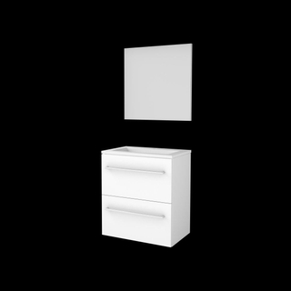Basic-Line Basic 39 ensemble de meubles de salle de bain 60x39cm avec poignées 2 tiroirs lavabo acrylique 1 trou pour robinetterie miroir mdf laqué blanc glacier