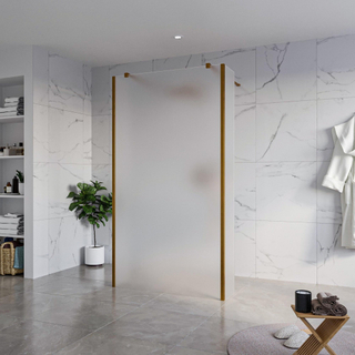 FugaFlow Eccelente Vetro Douche à l'italienne - 110x200cm - verre satiné - anticalcaire - verre de sécurité 8mm - 2 parois latérales 30cm - avec bras muraux et profilés d'angle - Cuivre brossé