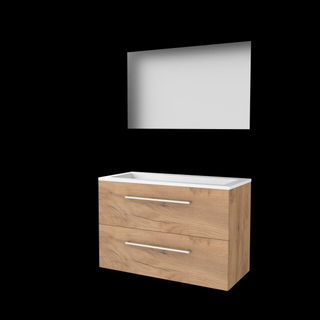 Basic-Line Ultimate 46 ensemble de meubles de salle de bain 100x46cm avec poignées 2 tiroirs lavabo acrylique 0 trous de robinetterie miroir éclairage mfc whisky oak