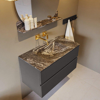 Mondiaz VICA-DLUX ensemble de meuble de salle de bain - 90cm - meuble sous-vasque gris foncé - 2 tiroirs - lavabo encastré nuage milieu - sans trous de robinet - version haute de 60cm - lave