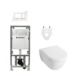 Villeroy Boch Subway 2.0 DirectFlush Toiletset - softclose - geberit reservoir - bedieningsplaat wit goud sigma30 - wit