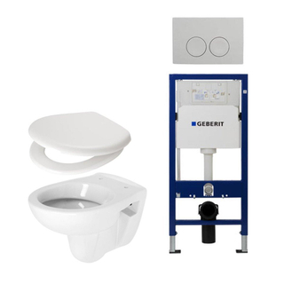 Geberit Set de toilette complet avec cuvette compact blanc abattant et plaque de commande chrome brillant