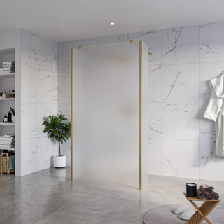 FugaFlow Eccelente Vetro Vrijstaande inloopdouche badkamer - 110x200cm - Glas mat - antikalk - 8mm veiligheidsglas - 2 zijwanden 40cm - met wandarmen en hoekprofielen - Messing geborsteld (goud) -