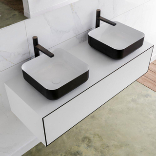 Mondiaz Lagom Meuble salle de bains 120x30.9x45cm Solid Surface Urban 1 tiroir avec lavabo BINX vasque à poser double 2 trous de robinet