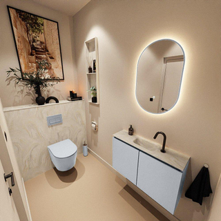 MONDIAZ TURE-DLUX Meuble toilette - 80cm - Clay - EDEN - vasque Ostra - position centrale - 1 trou de robinet