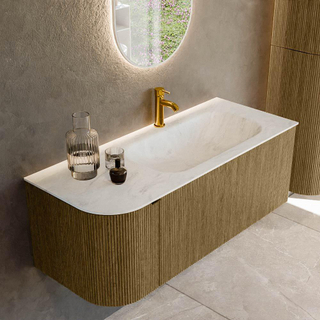 Ensemble de meuble de salle de bain Mondiaz KURVE-DLUX - 115x46x40cm - 1 tiroir - 1 porte - lavabo en solid surface - droite - 1 trou de robinet - Dusk