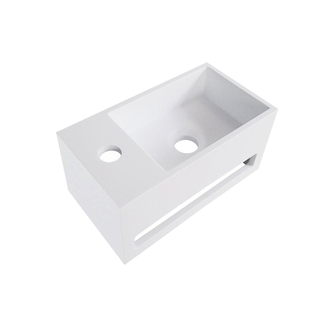 Wiesbaden Julia fonteinbak 35.6x20.3x15.9cm met handdoekhouder kraangat rechts solid surface wit - licht beschadigd - OUTLET UDEN