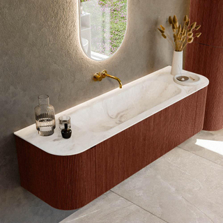 Ensemble de meuble de salle de bain Mondiaz KURVE-DLUX - 160x46x40cm - 1 tiroir - 2 portes - lavabo en solid surface - milieu - sans trou de robinet - Ruby