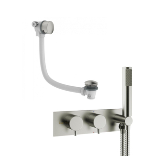 Crosswater MPRO Robinet baignoire encastrable 27.5x12cm thermostatique avec douchette et support et remplissage inox brossé