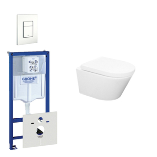 Wiesbaden Vesta Rimfree Pack WC avec réservoir à encastrer, WC suspendu avec abattant WC softclose et plaque de commande blanc