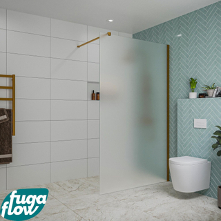 FugaFlow Eccelente Vetro inloopdouche badkamer - 120x200cm - mat glas - wandarm - geborsteld koper