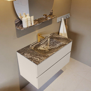 Mondiaz VICA-DLUX Ensemble de meuble de salle de bain - 90cm - meuble sous-vasque lin - 2 tiroirs - lavabo encastrée nuage milieu - 1 trou de robinet - version haute 60cm - lave