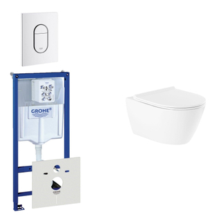 QeramiQ Salina Rimfree Pack WC avec réservoir encastrable, cuvette toilette sans bride, abattant frein de chute et plaque de commande verticale blanc