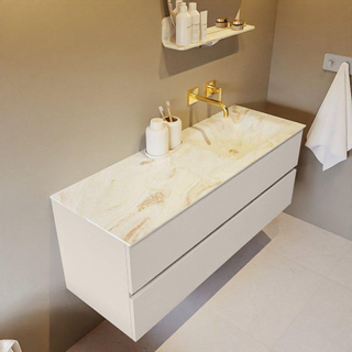 Mondiaz VICA-DLUX Ensemble de meuble de salle de bain - 130cm - meuble sous-vasque lin - 2 tiroirs - lavabo encastrée cloud droite - sans trous de robinet - version haute de 60cm - frape