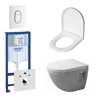 Duravit Starck 3 Compact Toiletset - inbouwreservoir - diepspoel compact wandcloset - softclose - bedieningsplaat verticaal - wit