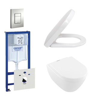 Villeroy & Boch ViFresh Toiletset - inbouwreservoir - diepspoel wandcloset - softclose - bedieningsplaat verticaal/horizontaal - mat chroom