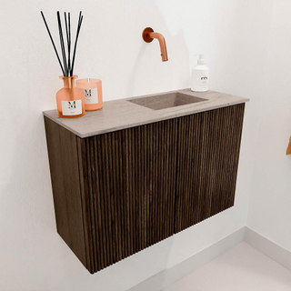 Mondiaz JOYA-DLUX 60cm meuble de toilette - couleur Walnut - Vasque FAYE position Droite Sans trou de robinet couleur Saba.