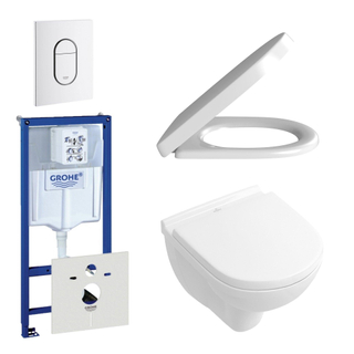 Villeroy & Boch O.novo Compact DirectFlush Pack WC avec réservoir encastrable, WC murale avec abattant frein de chute et déclipsable, plaque de commande verticale Blanc