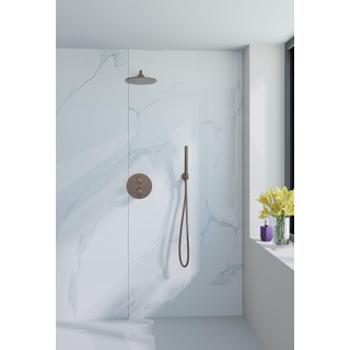 Fortifura Calvi ensemble de douche à encastrer - rond - thermostatique - bras mural - douche principale de 25 cm - douchette à main - flexible lisse - Cuivre brossé PVD (Cuivre)