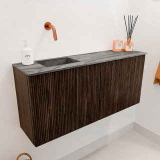 Mondiaz JOYA-DLUX 90cm toiletmeubel - kleur Walnut - Wastafel FAYE positie Links Zonder kraangat kleur Sombra.