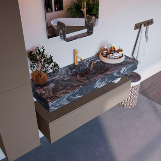Mondiaz ALAN-DLUX Ensemble de meuble - 130cm - meuble Smoke mat - 1 tiroir - Lavabo Cloud Lava suspendu - vasque Centre - 1 trou de robinet