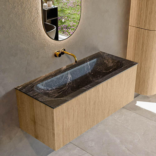 MONDIAZ KURVE-DLUX 110cm Meuble salle de bain - couleur Oak - 1 tiroir - vasque BIG MEDIUM centre - sans trou de robinet - couleur Lava