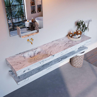 Mondiaz ALAN-DLUX Ensemble de meuble - 200cm - meuble Glace mat - 0 tiroirs - Lavabo Cloud Glace suspendu - vasque Gauche - 0 trous de robinet