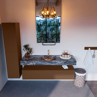 Mondiaz ALAN-DLUX Ensemble de meuble - 150cm - meuble Rust mat - 1 tiroir - Lavabo Cloud Lava suspendu - vasque Centre - 1 trou de robinet