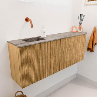 Mondiaz JOYA-DLUX 111.6cm toiletmeubel - ronding rechts kleur Oak - Wastafel FAYE positie Links Zonder kraangat kleur Oza.