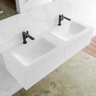 Mondiaz Lagom Meuble avec 2 tiroir 130x30x45cm vasque double Cloud 2 trous de robinet Solid Surface Talc