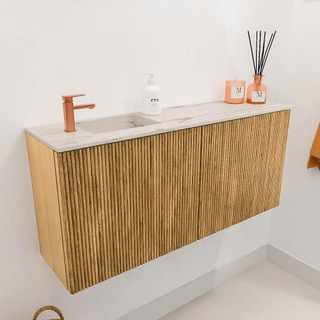 Mondiaz JOYA-DLUX 90cm toiletmeubel - kleur Oak - Wastafel FAYE positie Links 1 kraangat kleur Nata.