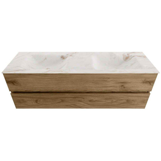 MONDIAZ VICA-DLUX Ensemble meuble de salle de bains - 150x50cm - 2 tiroirs - Chai - vasque encastrée CLOUD double - sans trou de robinet - Frappe