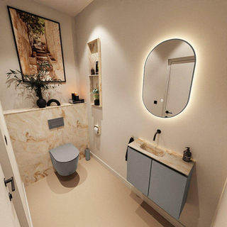 MONDIAZ TURE-DLUX Meuble toilette - 60cm - Smoke - EDEN - vasque Frappe - position gauche - sans trou de robinet