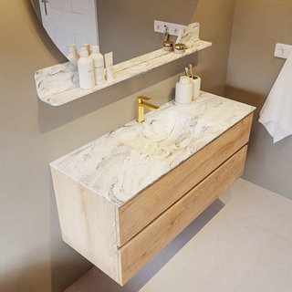 Mondiaz VICA-DLUX ensemble de meuble de salle de bain - 120cm - meuble sous-vasque chêne blanchi - 2 tiroirs - lavabo encastré nuage milieu - 1 trou de robinet - version haute de 60cm - glace