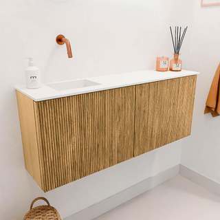 Mondiaz JOYA 100cm toiletmeubel - kleur Oak - Wastafel FAYE positie Links Zonder kraangat kleur Talc.