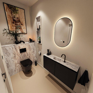 MONDIAZ TURE-DLUX Meuble toilette - 100cm - Urban - EDEN - vasque Glace - position centrale - 1 trou de robinet
