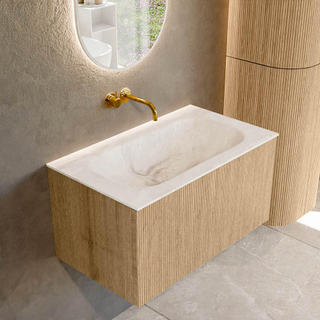 MONDIAZ KURVE-DLUX 80cm Meuble salle de bain - couleur Oak - 1 tiroir - vasque BIG SMALL centre - sans trou de robinet - couleur Frappe