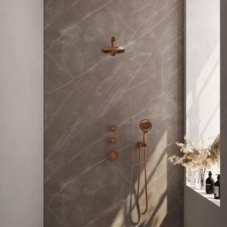 Brauer Copper Edition Set de douche à encastrer thermostatique avec partie encastrable douche de tête 20cm bras mural et douchette ronde Cuivre brossé PVD