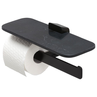 Geesa Shift porte-rouleau de toilette double Noir avec étagère en marbre noir mat