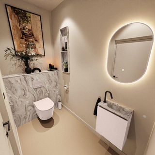 MONDIAZ TURE-DLUX Meuble toilette - 40cm - Rosee - EDEN - vasque Glace - position droite - 1 trou de robinet