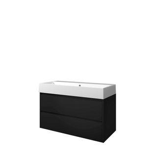 Proline loft ensemble de meubles de salle de bain 100x46x62cm meuble symétrique noir mat sans trou pour robinet porcelaine blanc brillant