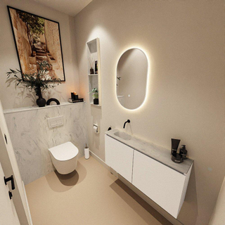 MONDIAZ TURE-DLUX Meuble toilette - 100cm - Talc - EDEN - vasque Opalo - position gauche - sans trou de robinet