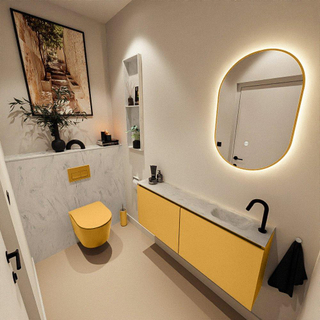 MONDIAZ TURE-DLUX Meuble toilette - 120cm - Ocher - EDEN - vasque Opalo - position droite - 1 trou de robinet